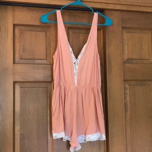 Peach and Lace Romper